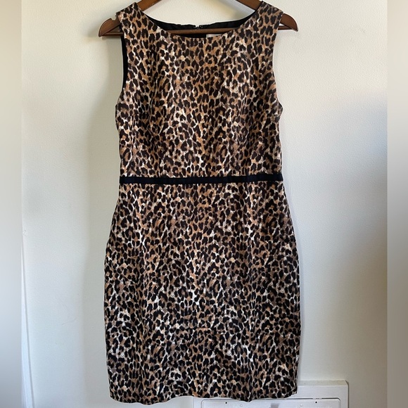 Ann Taylor LOFT Sleeveless Belted Midi Dress, Leopard Print, Size 8 - Picture 1 of 8